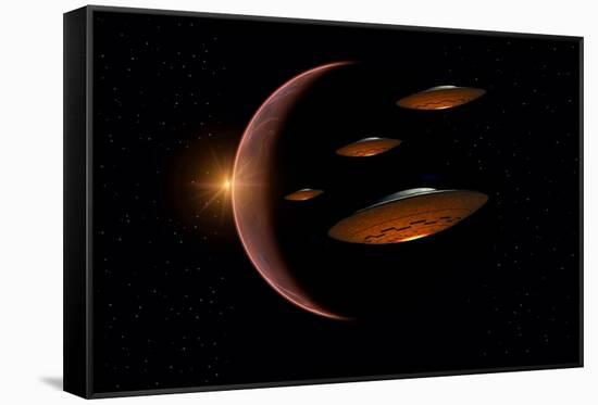 Martians Evacuating their Homeworld, Mars, in Flying Saucers-null-Framed Stretched Canvas