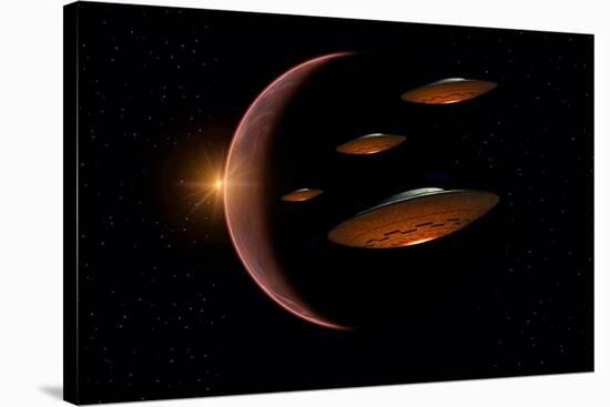 Martians Evacuating their Homeworld, Mars, in Flying Saucers-null-Stretched Canvas