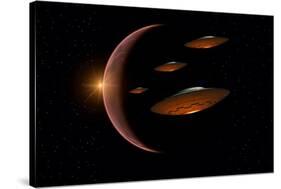 Martians Evacuating their Homeworld, Mars, in Flying Saucers-null-Stretched Canvas