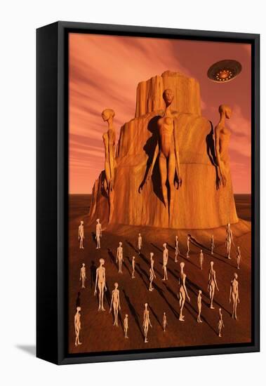 Martians Gathering around a Monument Dedicated to their Ancestors-null-Framed Stretched Canvas