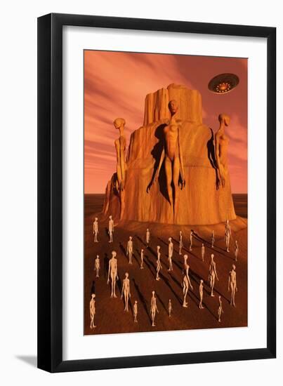 Martians Gathering around a Monument Dedicated to their Ancestors-null-Framed Art Print