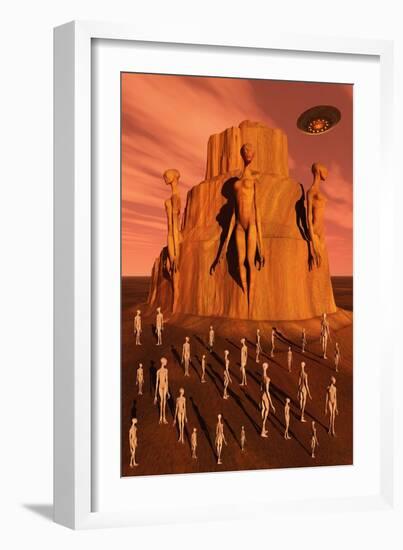 Martians Gathering around a Monument Dedicated to their Ancestors-null-Framed Art Print