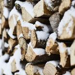 old wooden wall of hut, snowdrift, medium close-up, detail-Martin Ley-Framed Photographic Print