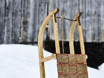 old wooden wall of hut, snowdrift, medium close-up, detail-Martin Ley-Framed Photographic Print