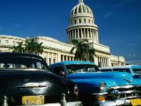 Classic American Taxi Cars Parked in Front of National Capital Building, Havana, Cuba-Martin Lladó-Photographic Print