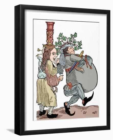 Martin Luther (1483-1546) and His Wife Katharina Von Bora (1499-1552). Caricature. Coloured-null-Framed Giclee Print