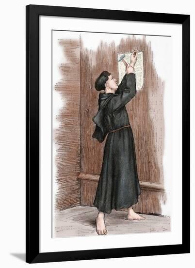 Martin Luther (1483-1546) Hanging His 95 Theses in Wittenberg, 1517-null-Framed Giclee Print