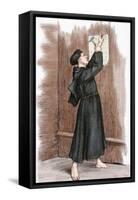 Martin Luther (1483-1546) Hanging His 95 Theses in Wittenberg, 1517-null-Framed Stretched Canvas