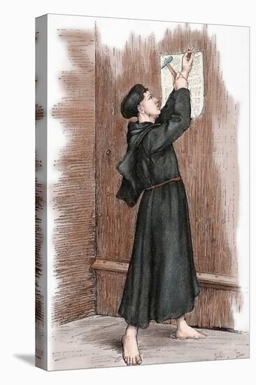 Martin Luther (1483-1546) Hanging His 95 Theses in Wittenberg, 1517-null-Stretched Canvas