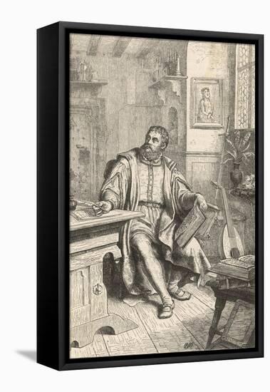 Martin Luther at Work on His Translation of the Bible into German-U. Roat-Framed Stretched Canvas
