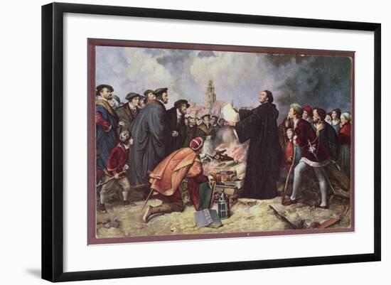 Martin Luther Burning the Papal Bull-Carl Friedrich Lessing-Framed Giclee Print