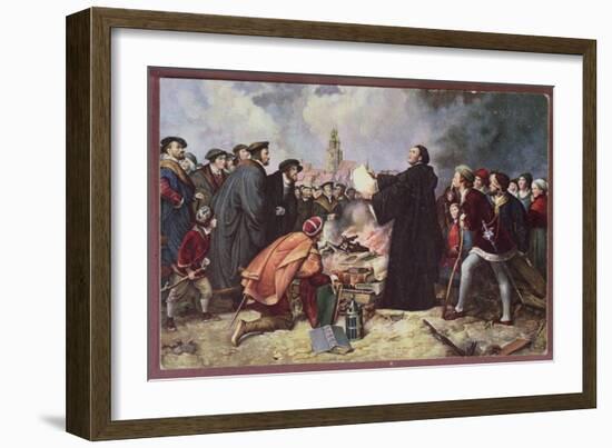 Martin Luther Burning the Papal Bull-Carl Friedrich Lessing-Framed Giclee Print