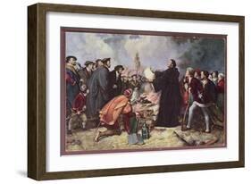 Martin Luther Burning the Papal Bull-Carl Friedrich Lessing-Framed Giclee Print