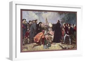 Martin Luther Burning the Papal Bull-Carl Friedrich Lessing-Framed Giclee Print