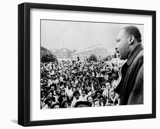 Martin Luther King Addresses Selma Demonstrators after Bloody Sunday, 1965-null-Framed Photo