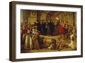 Martin Luther Ninety-Five Theses Being Nailed to the Door of Wittenberg Church-Julius Hübner-Framed Giclee Print