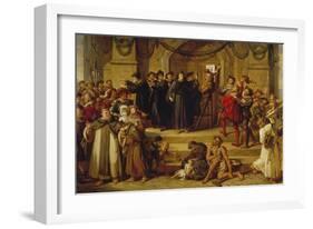 Martin Luther Ninety-Five Theses Being Nailed to the Door of Wittenberg Church-Julius Hübner-Framed Giclee Print