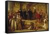 Martin Luther Ninety-Five Theses Being Nailed to the Door of Wittenberg Church-Julius Hübner-Framed Stretched Canvas