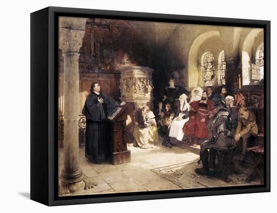 Martin Luther Preaches in Wartburg-Hugo Vogel-Framed Stretched Canvas