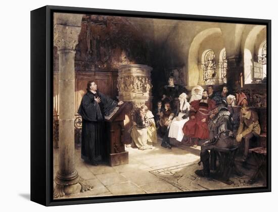 Martin Luther Preaches in Wartburg-Hugo Vogel-Framed Stretched Canvas