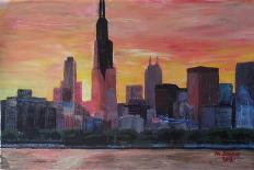 Chicago Skyline with Ferris Wheel-Martina Bleichner-Art Print