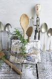 Old Kitchen Utensils: Spoons, Beater, Wooden Spoon and Linen Dish Towel-Martina Schindler-Photographic Print