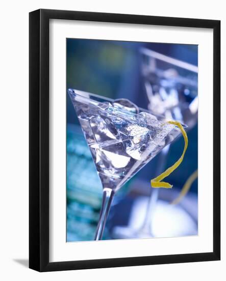 Martini with Lemon Peel and Ice Cubes-null-Framed Photographic Print