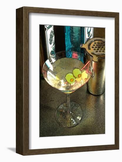 Martini with Two Olives on the Black Table-Steve Ash-Framed Giclee Print