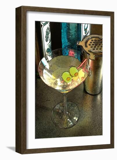 Martini with Two Olives on the Black Table-Steve Ash-Framed Giclee Print