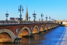 Bordeaux River Bridge with St Michel Cathedral-MartinM303-Photographic Print