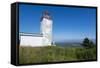 Martins, New Brunswick, White Old Traditional Historic Lighthouse Ion Water with Fields on Cliff-Bill Bachmann-Framed Stretched Canvas