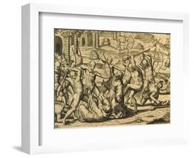 Martyrdom of Missionary Monks in South America, Engraving from Historia Americae-Theodor de Bry-Framed Giclee Print