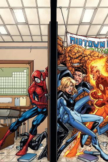 Marvel Adventures Spider-Man No.39 Cover: Spider-Man, Fatastic Four-Patrick Scherberger-Lamina Framed Poster