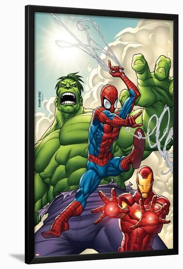 Marvel Adventures Super Heroes No.1 Cover: Spider-Man, Iron Man and Hulk-Roger Cruz-Lamina Framed Poster