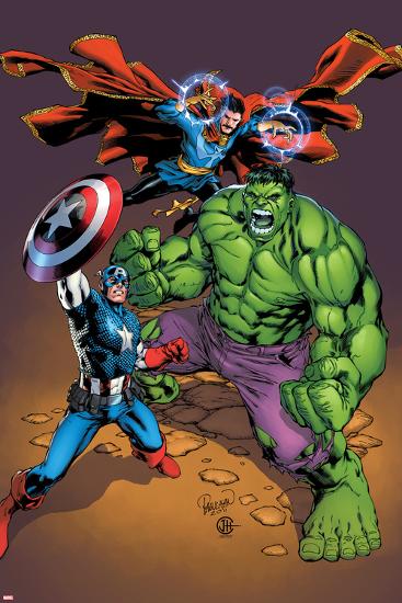 Marvel Adventures Super Heroes No.21 Cover: Captain America, Hulk, and Dr. Strange Posing-Carlo Pagulayan-Lamina Framed Poster