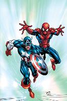 Marvel Age Team Up No.2 Cover: Spider-Man and Captain America Fighting and Flying-Randy Green-Lamina Framed Poster