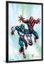 Marvel Age Team Up No.2 Cover: Spider-Man and Captain America Fighting and Flying-Randy Green-Lamina Framed Poster