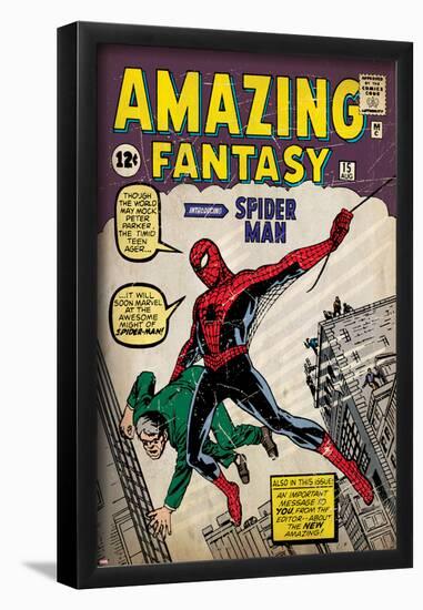 Marvel Comics Retro: Amazing Fantasy Comic Book Cover No.15, Introducing Spider Man (aged)-null-Framed Poster