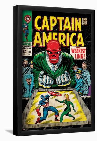 Marvel Comics Retro: Captain America Comic Book Cover No.103, Red Skull, the Weakest Link (aged)-null-Framed Poster