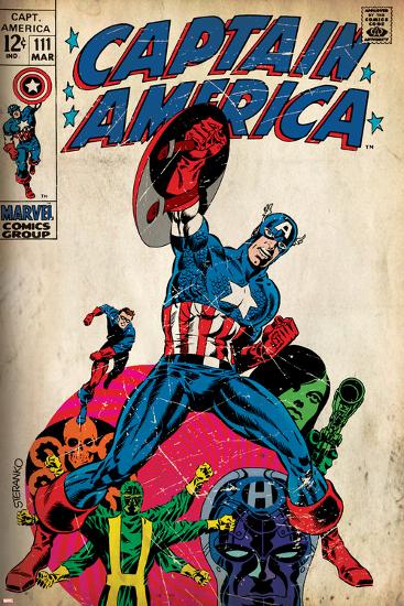 Marvel Comics Retro: Captain America Comic Book Cover No.111, with Hydra and Bucky (aged)-null-Lamina Framed Poster