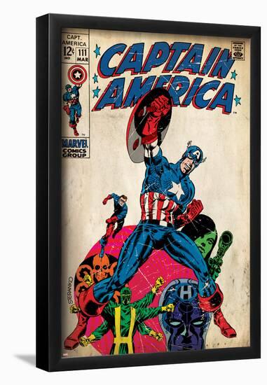 Marvel Comics Retro: Captain America Comic Book Cover No.111, with Hydra and Bucky (aged)-null-Framed Poster