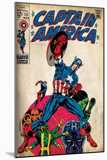 Marvel Comics Retro: Captain America Comic Book Cover No.111, with Hydra and Bucky (aged)-null-Mounted Poster