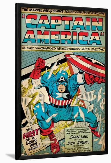 Marvel Comics Retro: Captain America Comic Panel; Smashing through Window (aged)-null-Lamina Framed Poster