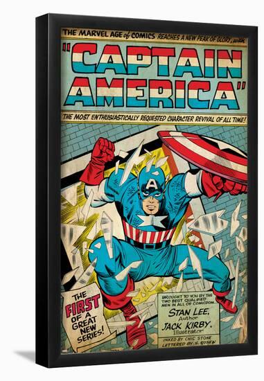 Marvel Comics Retro: Captain America Comic Panel; Smashing through Window (aged)-null-Framed Poster