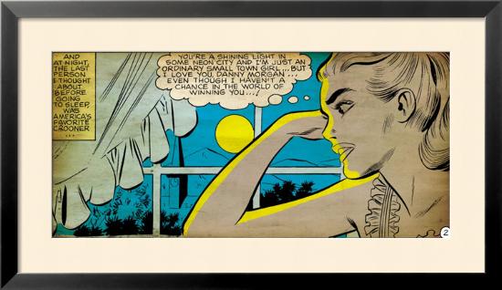 Marvel Comics Retro: Love Comic Panel, Alone at Window under Moonlight (aged)-null-Framed Art Print