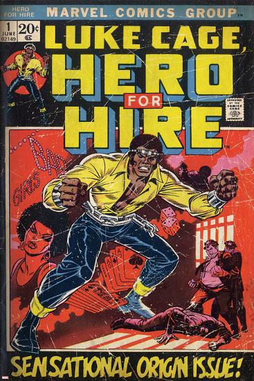 Marvel Comics Retro: Luke Cage, Hero for Hire Comic Book Cover No.1, Origin (aged)-null-Lamina Framed Poster