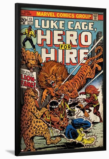 Marvel Comics Retro: Luke Cage, Hero for Hire Comic Book Cover No.13, Fighting Lion-fang (aged)-null-Lamina Framed Poster