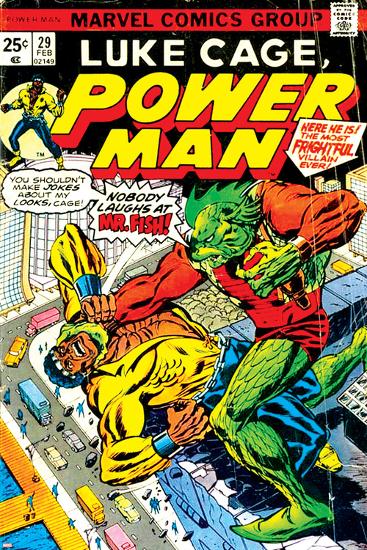 Marvel Comics Retro: Luke Cage, Power Man Comic Book Cover No.29, Fighting Mr. Fish-null-Lamina Framed Poster