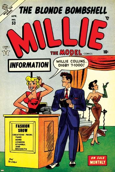Marvel Comics Retro: Millie the Model Comic Book Cover No.53, Fashion Show Information Booth-null-Lamina Framed Poster