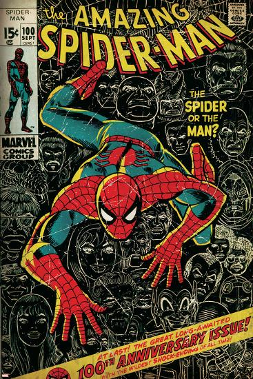 Marvel Comics Retro: The Amazing Spider-Man Comic Book Cover No.100, 100th Anniversary Issue (aged)-null-Lamina Framed Poster